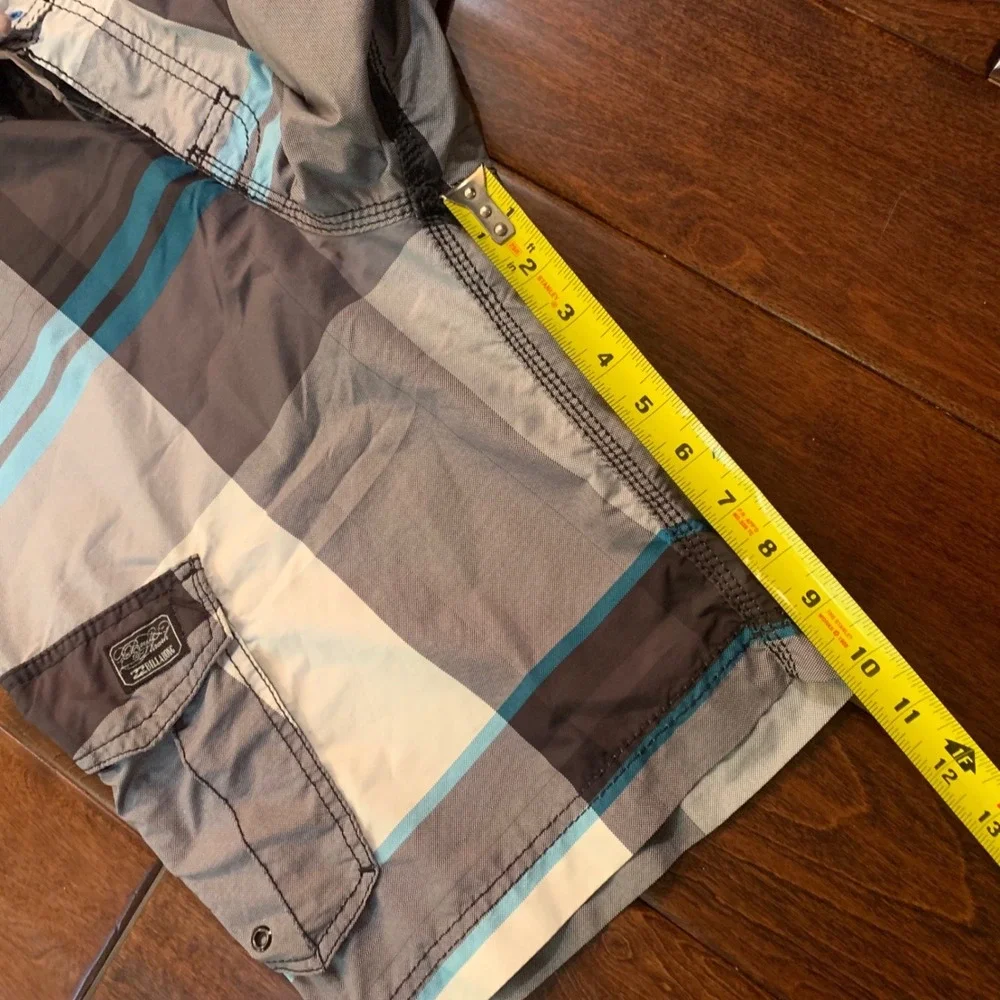 Billabong Mens Plaid Board Shorts Blue Grey Cargo Swim Trunks‎ Size 34 M115KMEA